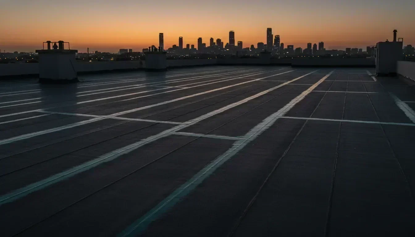 גג שטוח באיטום ביטומן בתל אביב בשעת דמדומים