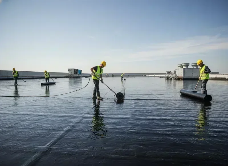איטום גג מפעל תעשייתי ביריעות ביטומניות וזפת חם